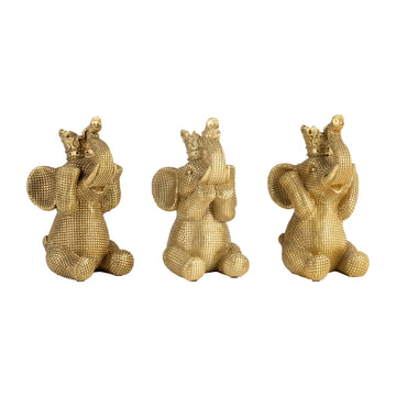 Resin No Evil Elephants 8" (Set of 3) - Gold