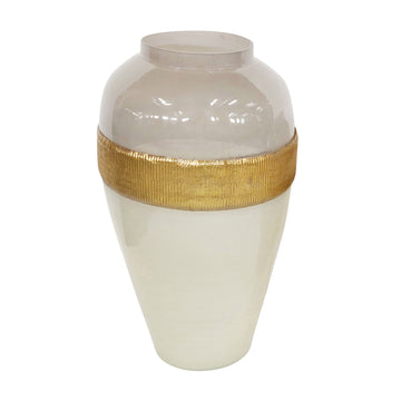 Glass Ginger Vase With Brass Band 21" - White