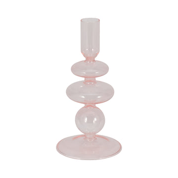 Vintage Glass Taper Candle Holder 7" - Pink