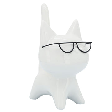 Porcelain Kitty With Glasses 8" - White