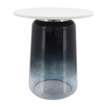 Marble Top Side Table Glass Base 22" - White / Black