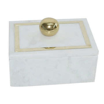 Marble Rectangular Box 7 x 5 - Knob, White