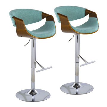 Curvini - Adjustable Barstool With Swivel - Walnut And Teal (Set of 2)