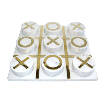 Marble Tic-Tac-Toe 12 / 12" - White / Gold