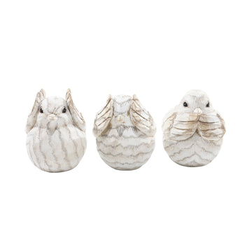 Resin Decorative Birds 6" (Set of 3) - Cream