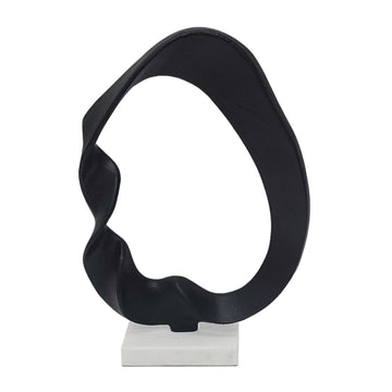 Abstract Circle On Marble Base 17" - Black / White