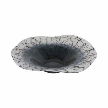 12X12" Abstract Glass Bowl With Veining - White/Black