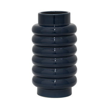 Ceramic 12" Ribbed Vase - Navy