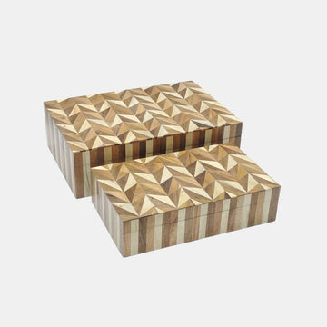 10" / 12" Wood Shades Herringbone Boxes (Set of 2) - Dark Brown