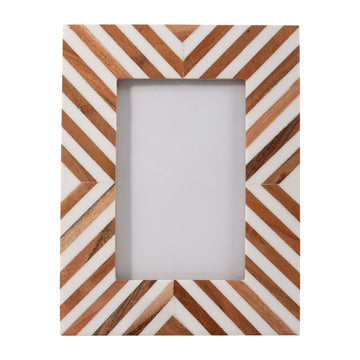 Resin Herringbone Lines Phto Frame 4 x 6'' - White / Wood