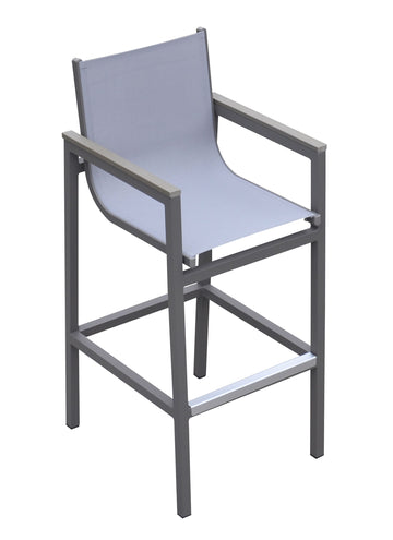 Marina - Outdoor Patio Barstool With Sling Textilene And Accent Arms - Gray Powder