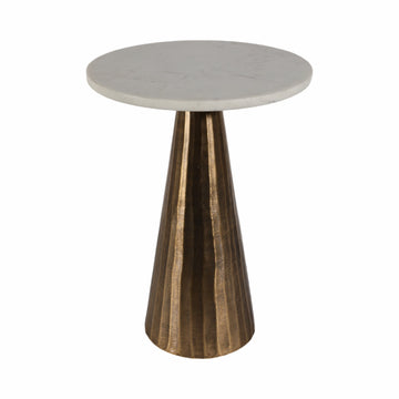 20" Marble Accent Table Chiseled Base - White/Antique Brass
