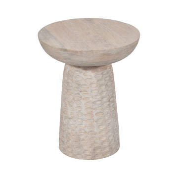 Hammered Base Wood Accent Table 20" - White