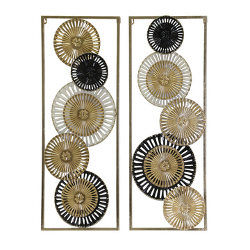 Pierced Disc Metal Wall Panels (Set of 2) - Gold Multi