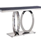 Zasir - Accent Table - Gray Printed Faux Marble & Mirrored Silver Finish