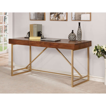 Halstein - Writing Desk - Light Walnut / Gold