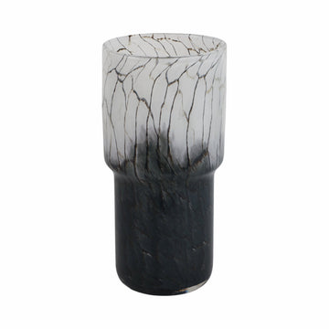 12X6" Abstract Glass Vase With Veining - White/Black