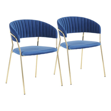 Tania - Chair - Gold Metal With Blue Velvet (Set of 2)