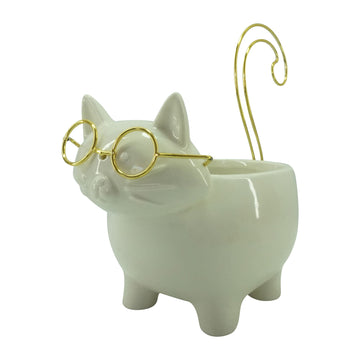 Ceramic Kitty Trinket Dish 9" - White / Gold