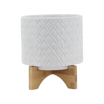 Diamond Planter With Stand 8" - White