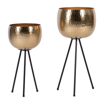 Iron Hammered Bowl Planters 26" / 22" (Set of 2) - Gold / Black