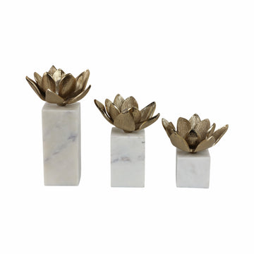 6/7/10" Darby Champagne Flower Statuary With Marble (Set of 3) - Bronze