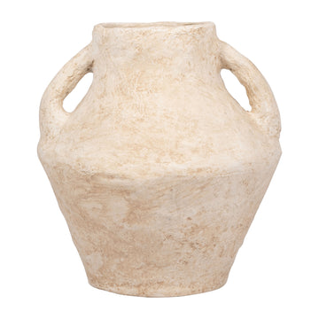 Paper Mache 14" Vase With Handles - White