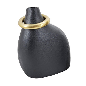 14" Rouen Small Vase With Ring - Black