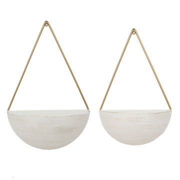 (Set of 2) Metal Half Moon Wall Planters - White