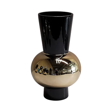 Glass 10" Totem Vase - Black/Gold