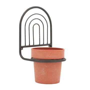 Metal Wall Planter 11" - Black / Terracotta