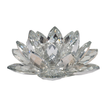 Crystal Lotus Candle Holder 8.25" - Silver