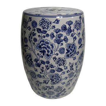 Hydrangea Chinoiserie Stool - Blue / White