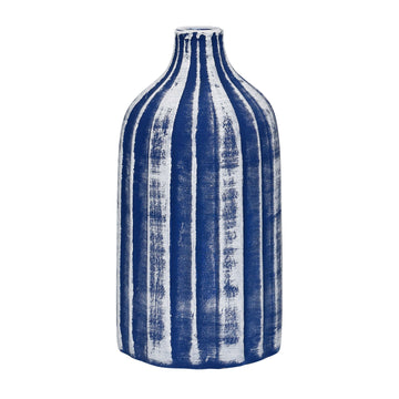 Clay 16" Flat Ribbed Bottle Vase - Blue/White