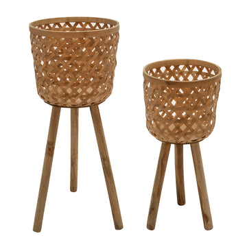 Bamboo Planters On Stands (Set of 2) - Natural