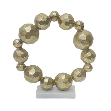 Ring Of Orbs On Marble Base 15" - Gold / White