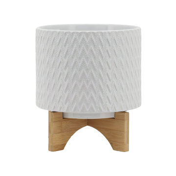 Chevron Planter With Stand 8" - White