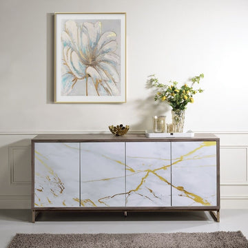 Paavan - Console Cabinet - White Marble Print & Oak Champagne