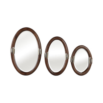 22" / 18" / 14" Sheffield Wall Mirror With Wood Fram (Set of 3) - Brown