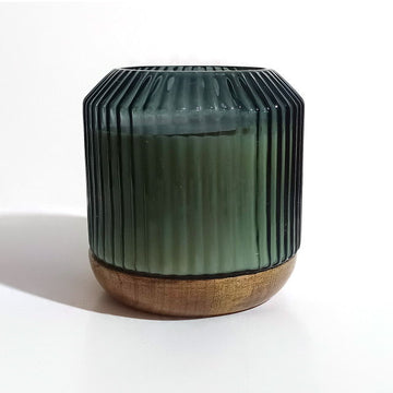 Candle With Wood Base - Green