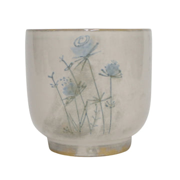 5" Blue Flowers Planter - Ivory/Blue