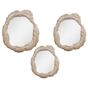 16/22/24" Tiberius Wood Carved Dimensional Mirror (Set of 3) - Light Brown