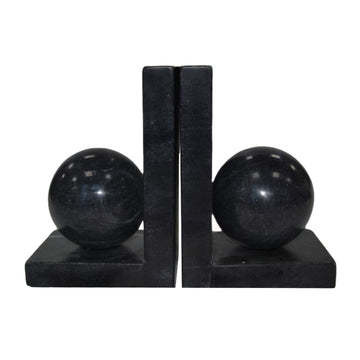 6" Marble Bookend With 3" Orb (Set of 2) - Black