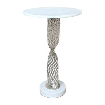 Metal 24" Twisted Base Accent Table -White / Silver