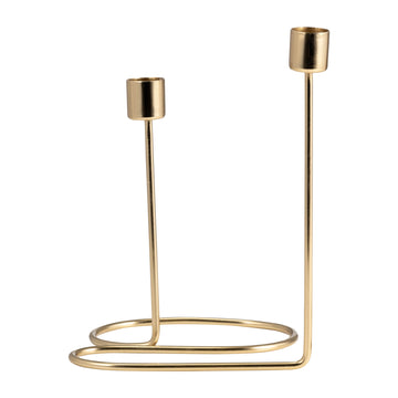 Metal 8" Double Swirl 2-Taper Candleholder - Gold