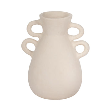 Vase With 4 Handles Paper Mache 12" - Ivory