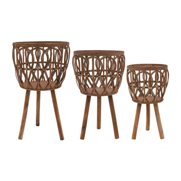 Bamboo Planters 11 / 13 / 15" (Set of 3) - Brown