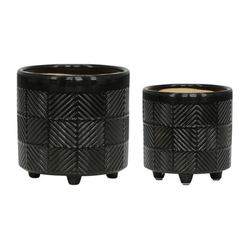Textured Planters 6 / 8" (Set of 2) - Shiny Black