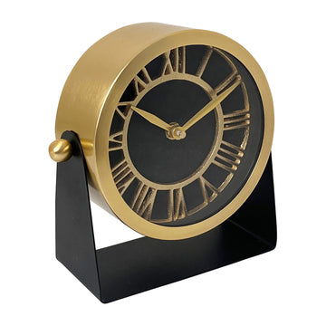 Metal Table Clock 6'' - Gold And Black