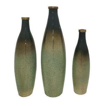 Windard Glass Bottles 16/18/21" (Set of 3) - Green